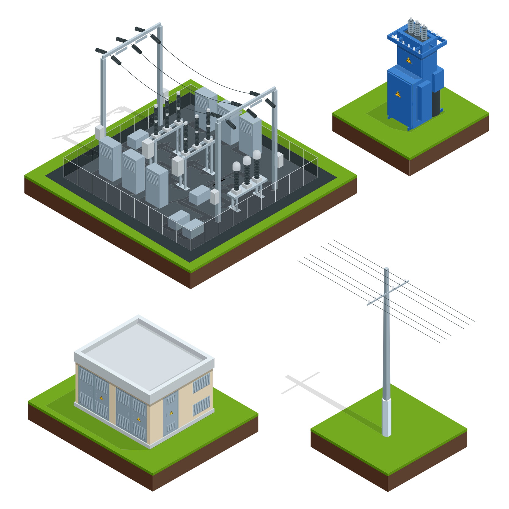 power grid substations transmission infrastructure isometric view