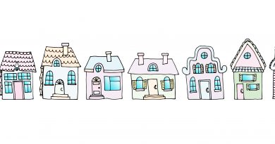 drawing of a row of different houses