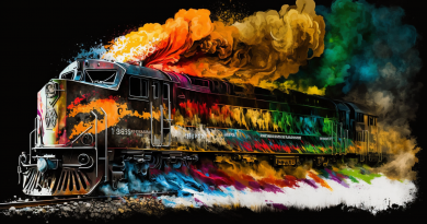 colorful train locomotive railroad