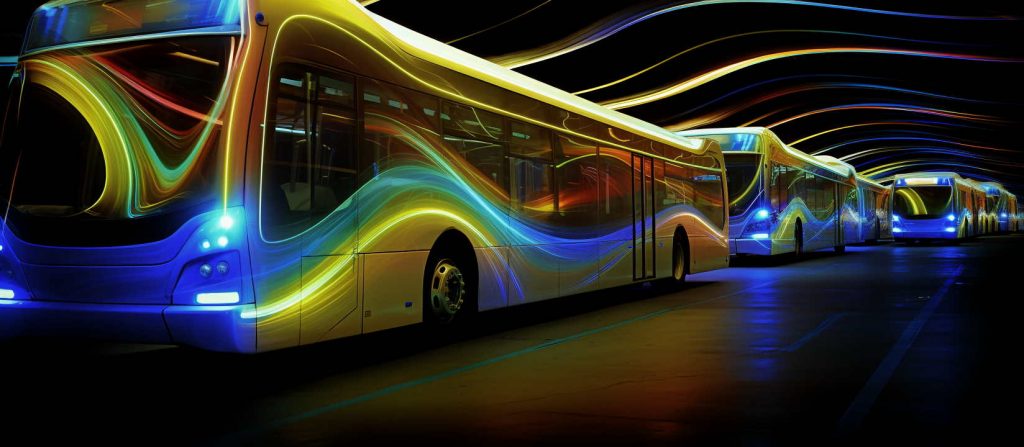 colorful city transit buses