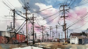 watercolor of telephone polls