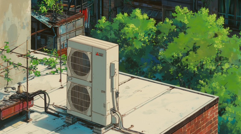 mini split heat pump on a rooftop